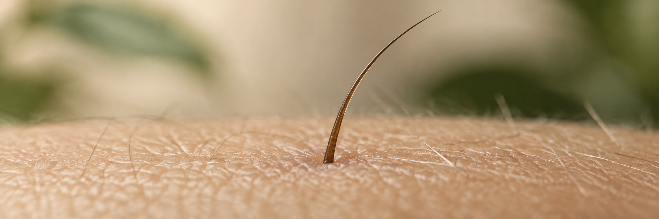 Illustrative macro view of a hair emerging from skin
